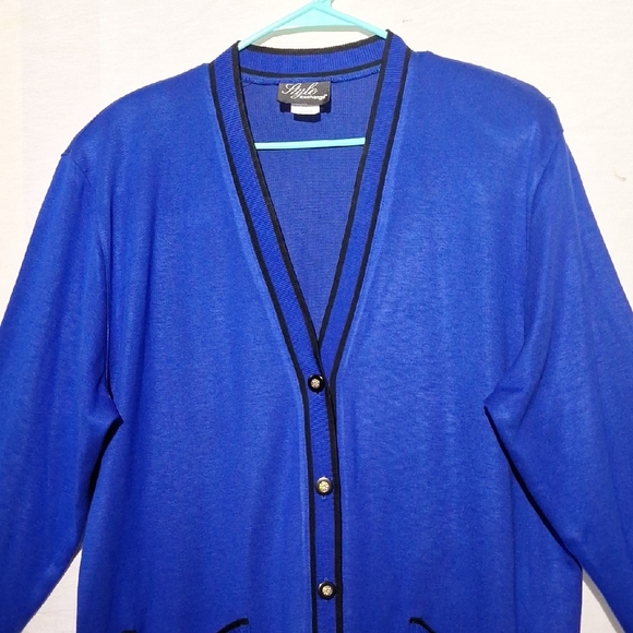 Vintage Royal Blue Cardigan with Black Accents, Silver Buttons, Sz 18, NWOT - Picture 3 of 14